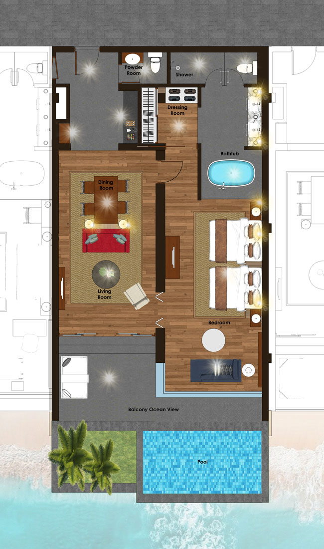 family pool suites room layout