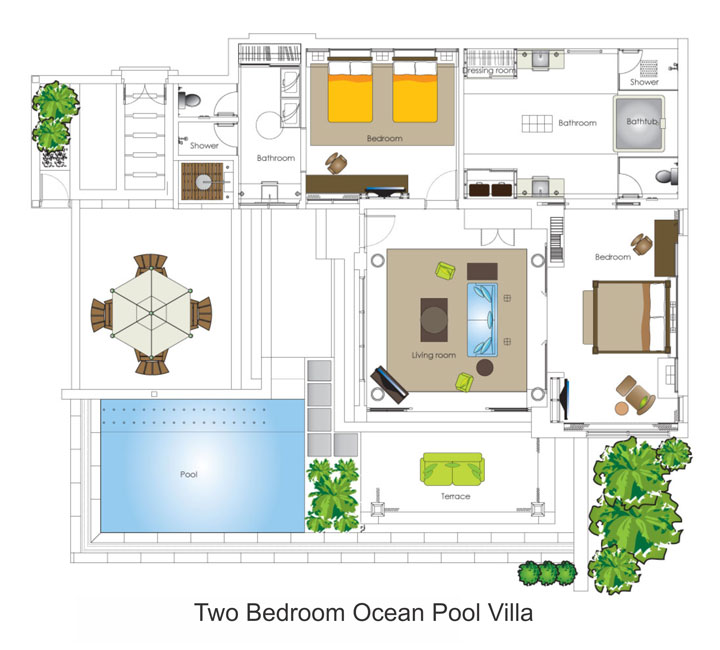 Two-Bedroom Ocean Pool Villa layout